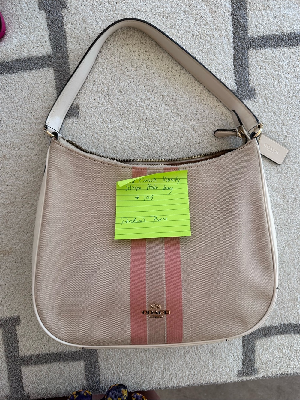 Coach Cream Canvas Hobo with Pink Stripe